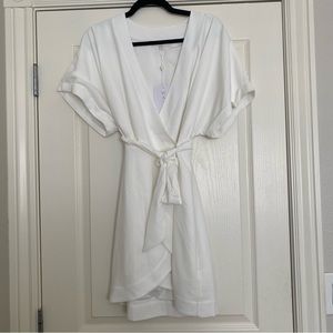 Wayf Ivory Wrap Mini Dress